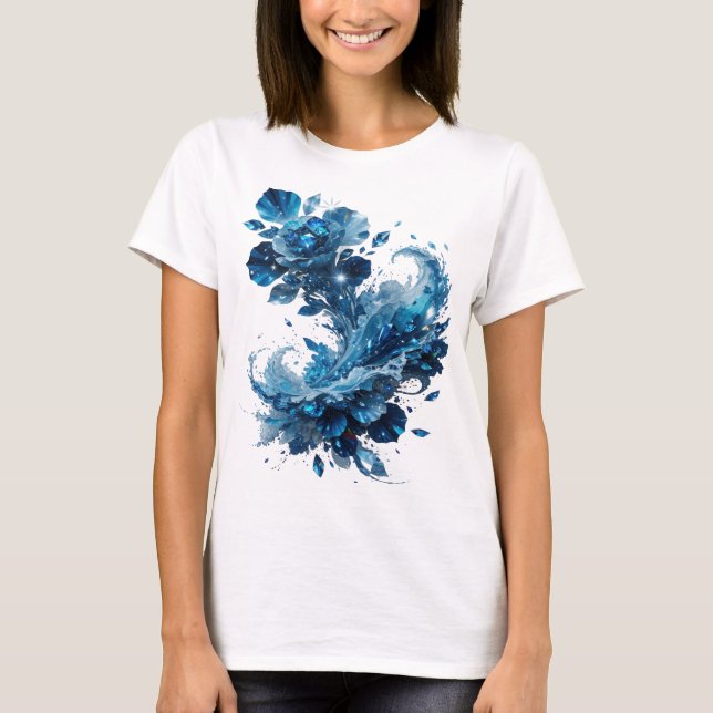 Coole Silber BLUE ICE FLOWERS T-Shirt (Vorderseite)