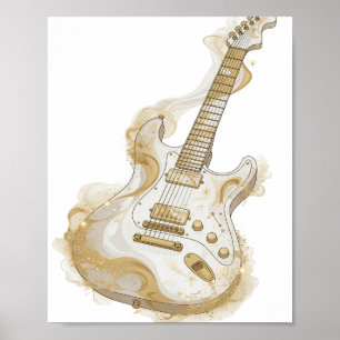 Coole silberne GOLDENE GITARRE Maßdesign Poster