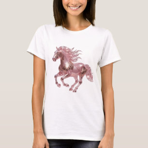 Coole silberne PINK GLAS PFERD Slogan-Design T-Shirt