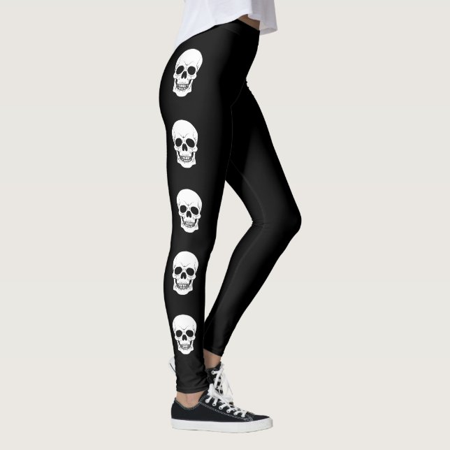 Coole Silhouetten des weißen Schädels Halloween Leggings (Rechts)