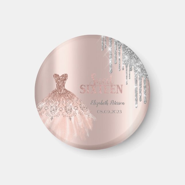 Coole Silver Glitzer Tropfen, Rose Gold Magnet (Vorne)