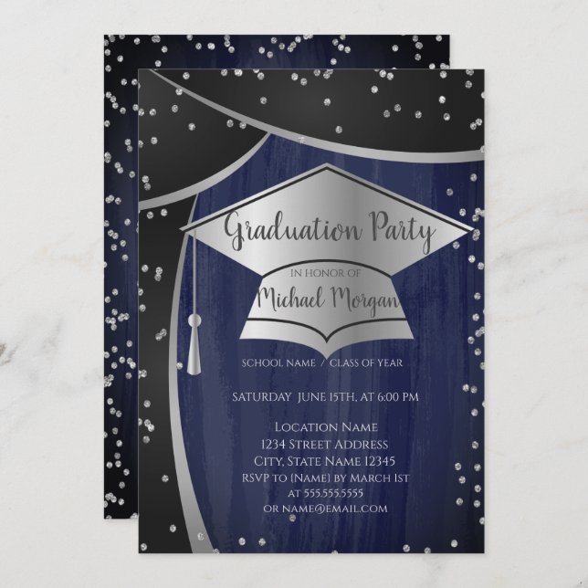 Coole Silver Graduation Cap,Diamonds Abschluss Einladung (Vorne/Hinten)