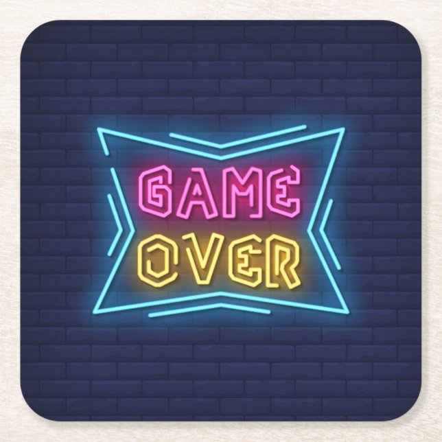 Coole simulierte Neon-GAME-OVER-Leuchte Rechteckiger Pappuntersetzer (Vorderseite)