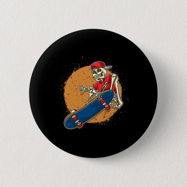 Coole Skateboard Kunst Skelett Skateboarding Kickf Button (Vorderseite)