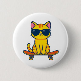 Coole Skateboarding-Katze mit Sonnenbrille Cartoon Button