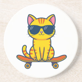 Coole Skateboarding-Katze mit Sonnenbrille Cartoon Getränkeuntersetzer