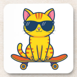 Coole Skateboarding-Katze mit Sonnenbrille Cartoon Getränkeuntersetzer