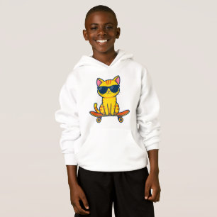 Coole Skateboarding-Katze mit Sonnenbrille Cartoon Hoodie