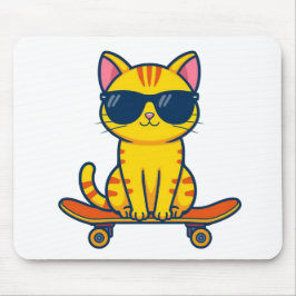 Coole Skateboarding-Katze mit Sonnenbrille Cartoon Mousepad