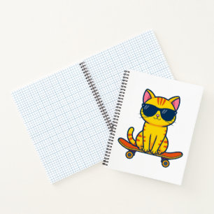 Coole Skateboarding-Katze mit Sonnenbrille Cartoon Notizbuch