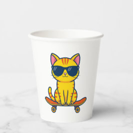 Coole Skateboarding-Katze mit Sonnenbrille Cartoon Pappbecher