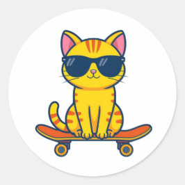 Coole Skateboarding-Katze mit Sonnenbrille Cartoon Runder Aufkleber