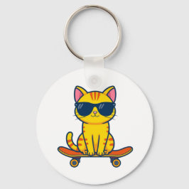 Coole Skateboarding-Katze mit Sonnenbrille Cartoon Schlüsselanhänger