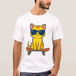 Coole Skateboarding-Katze mit Sonnenbrille Cartoon T-Shirt