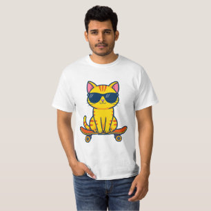 Coole Skateboarding-Katze mit Sonnenbrille Cartoon T-Shirt