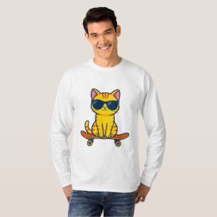 Coole Skateboarding-Katze mit Sonnenbrille Cartoon T-Shirt