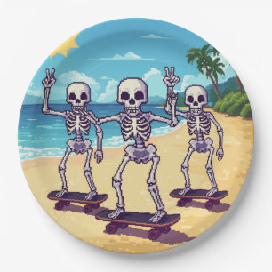 Coole Skelette am Strand Design Pappteller