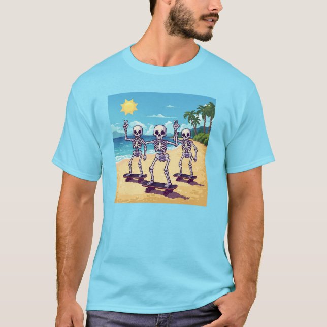 Coole Skelette am Strand Design T-Shirt (Vorderseite)