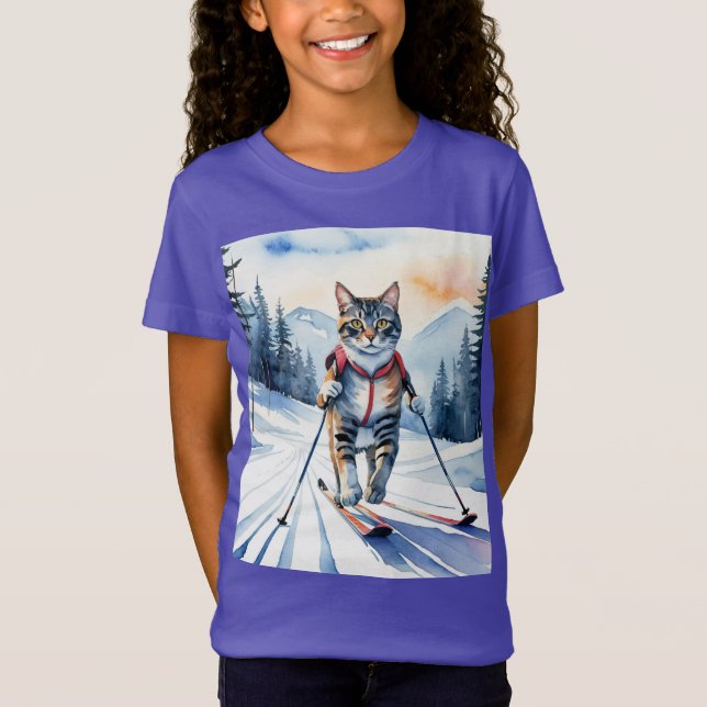 Coole Skipiste Katze Kitten Fun Wasserfarbe T-Shirt (Vorderseite)