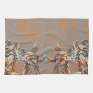 Coole Skulpturenskulptur und orangefarbene Kreise Geschirrtuch