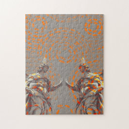 Coole Skulpturenskulptur und orangefarbene Kreise Puzzle