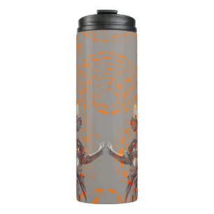 Coole Skulpturenskulptur und orangefarbene Kreise Thermosbecher