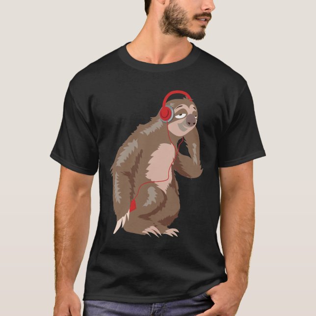Coole Sloth Music Kopfhörer Funny Animal Earphones T-Shirt (Vorderseite)