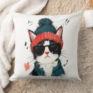 Coole Smoking-Katze mit Beanie und Sonnenbrille Kissen