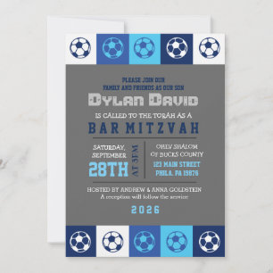 COOLE SOCCER Blue Bar Bat Mitzvah Einladung