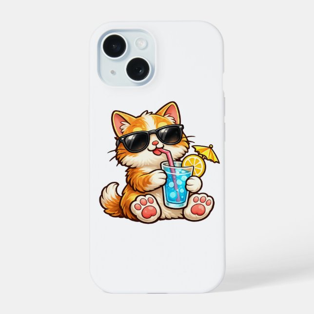 Coole Sommerkatze iPhone 15 Hülle (Rückseite)