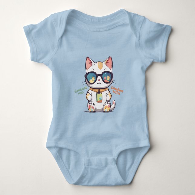 Coole Sommerkatze mit Sonnenbrille Baby Strampler (Vorderseite)