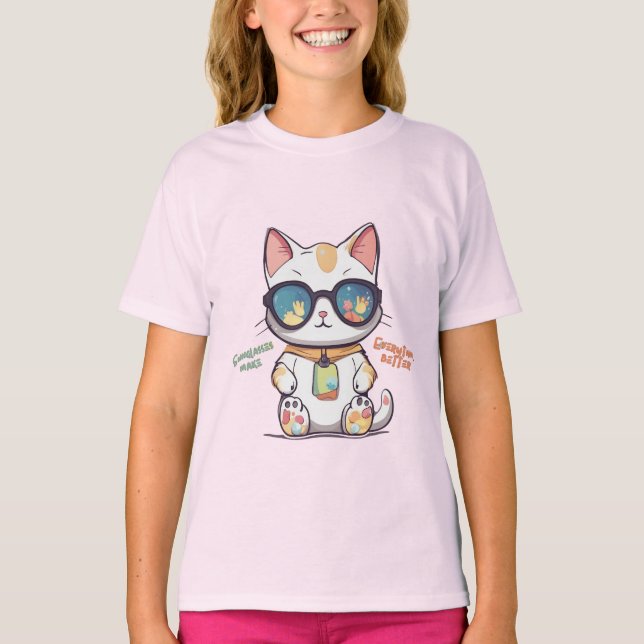Coole Sommerkatze mit Sonnenbrille T-Shirt (Vorderseite)