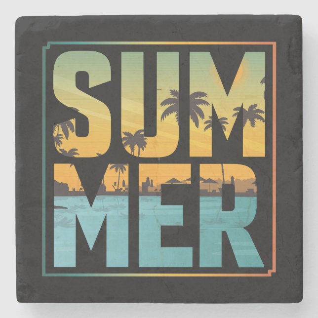 Coole Sommerpalmen und Wasser Steinuntersetzer (Vorderseite)