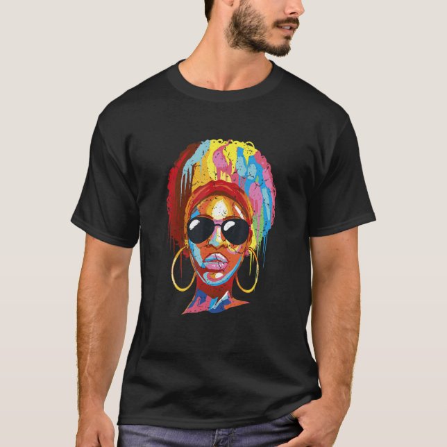 Coole Sonnenbrille Schwarzes Weibliches Afrikanisc T-Shirt (Vorderseite)