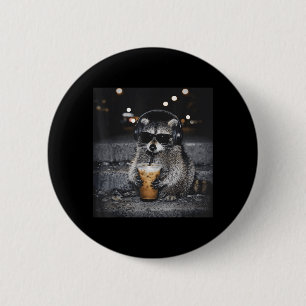 Coole Sonnenbrille Waschbär trinkt Eiskaffee Button