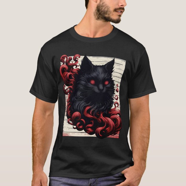 Coole Spooky Abstrakt Art Black Cat Demon T - Shir T-Shirt (Vorderseite)