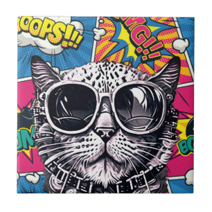 Coole Steampunk-Katze mit Sonnenbrille - Retro-Com Fliese
