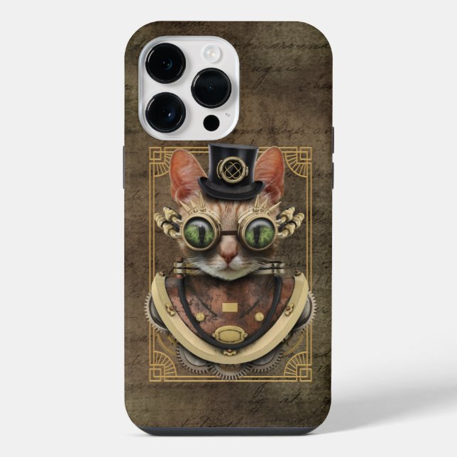 Coole Steampunk Orange Tabby Katze iPhone Hülle (Rückseite)