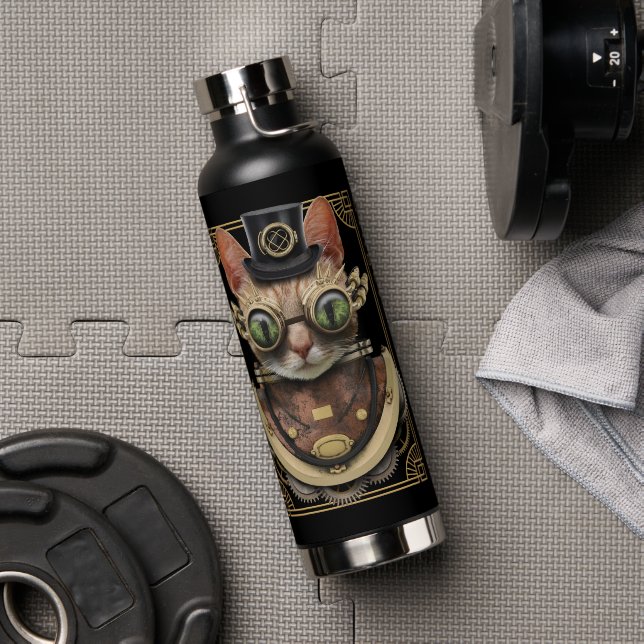 Coole Steampunk-Orange Tabby-Katze mit Namen Trinkflasche (Fitnessstudio)