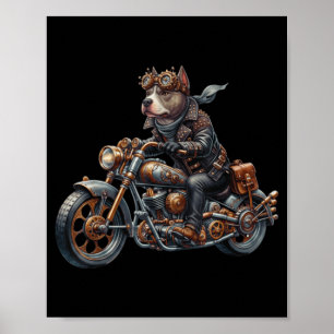 Coole Steampunk Tbull Biker Vintage Motorrad Hund Poster