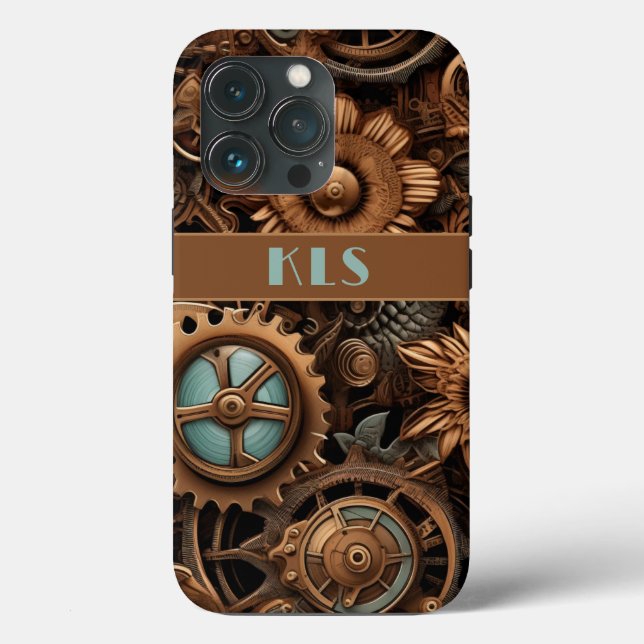 Coole Steampunkronen, Brown & Aquamarine Cogs & Bl Case-Mate iPhone Hülle (Rückseite)