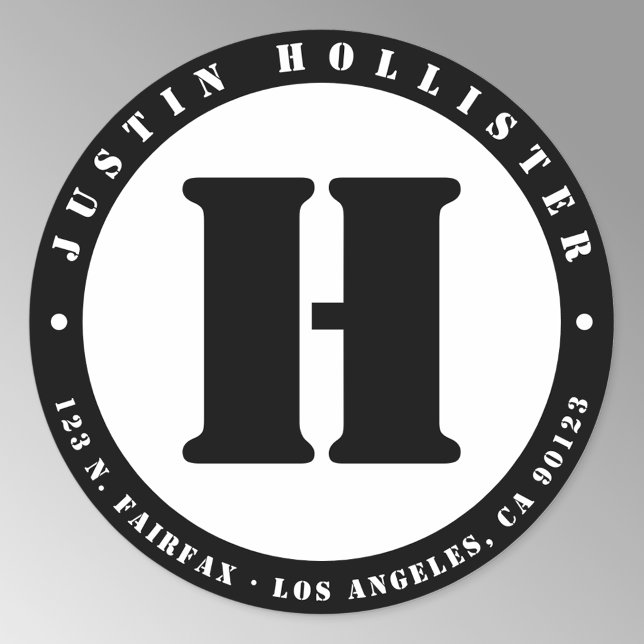 Coole Stencil Monogram B&W Rücksendeadresse Runder Aufkleber (Von Creator hochgeladen)