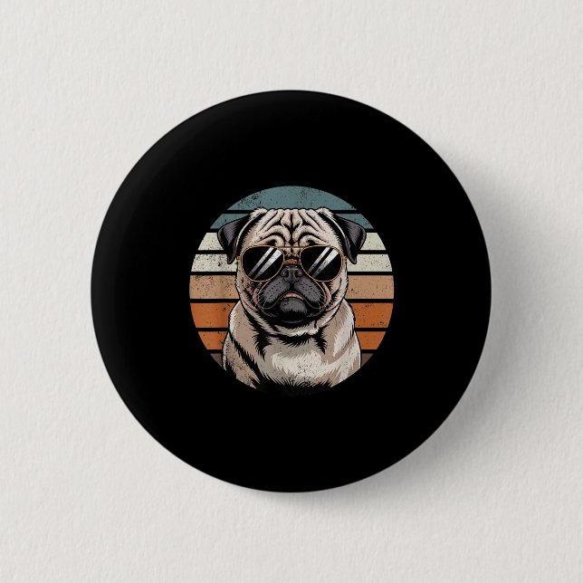 Coole stolze Mops-Männer Frauen Vintage-Hundebesit Button (Vorderseite)