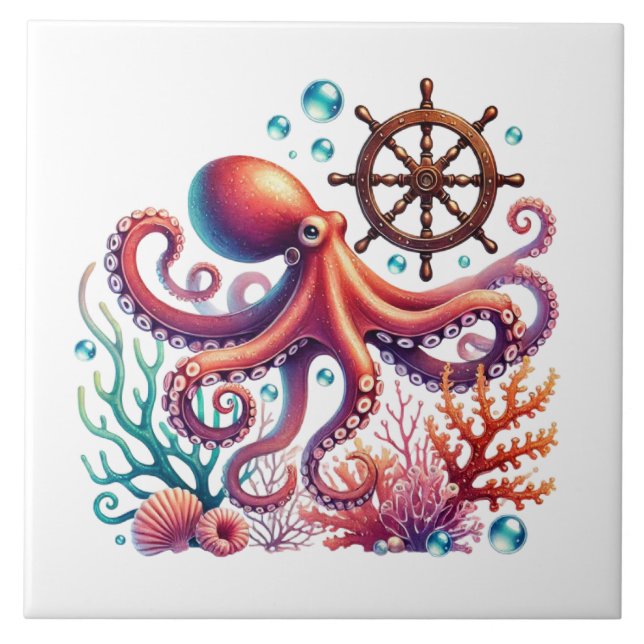 Coole Strand-Oktopus-Liebhaber Fliese (Vorderseite)