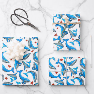 Coole Strandwal-Fliesenmuster-Party Geschenkpapier Set