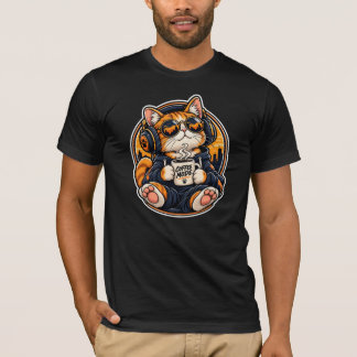 Coole Streetwear-Katze trinkt Kaffee T-Shirt