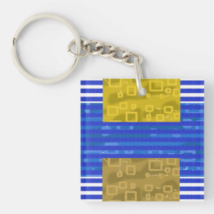 Coole Streifen Blau Gold Geometrisch Schlüsselanhänger