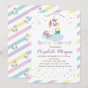 Coole Streifen Sterne Einhorn Baby Shower Einladun Einladung