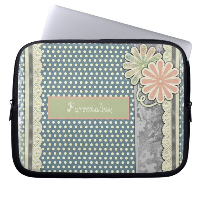 Coole Stylish Polka Dots Lace & Daisies Personalis Laptopschutzhülle (Vorderseite)