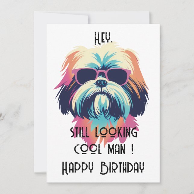 Coole Summer Shih Tzu Happy B-Day Card Dankeskarte (Vorderseite)